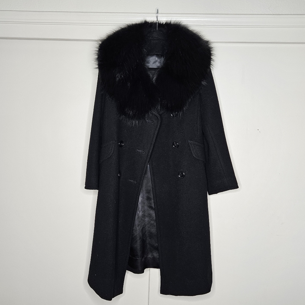 VTG Saks TG Saks Fifth Ave Young Dimensions Wool Real Fur Collared Coat - Picture 11 of 14